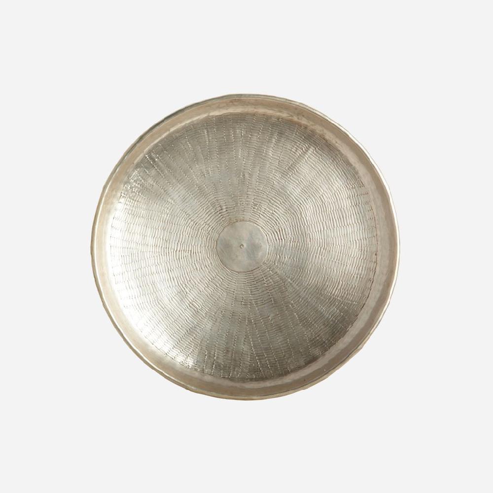 greige Carve Antique Silver Finish Tray - 38cm