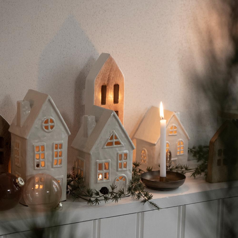 Greige Ceramic House & Church Tealight Holders - Cream