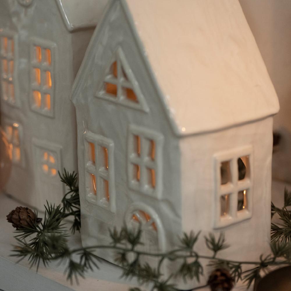 Greige Ceramic House & Church Tealight Holders - Cream
