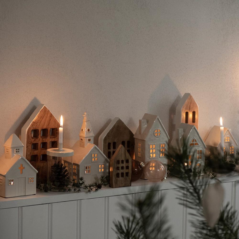 greige Ceramic House & Church Tealight Holders - Cream