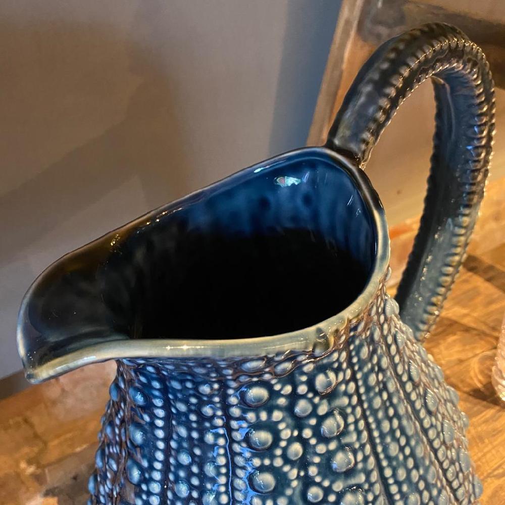 Greige Ceramic Urchin Pitcher - Blue