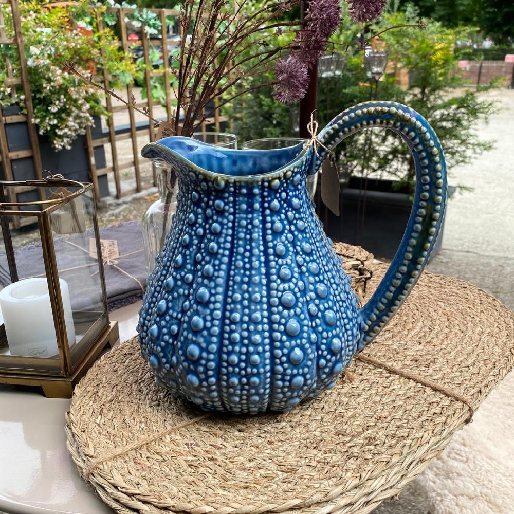 Greige Ceramic Urchin Pitcher - Blue