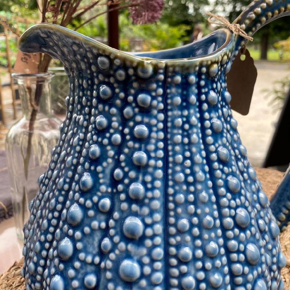 Greige Ceramic Urchin Pitcher - Blue