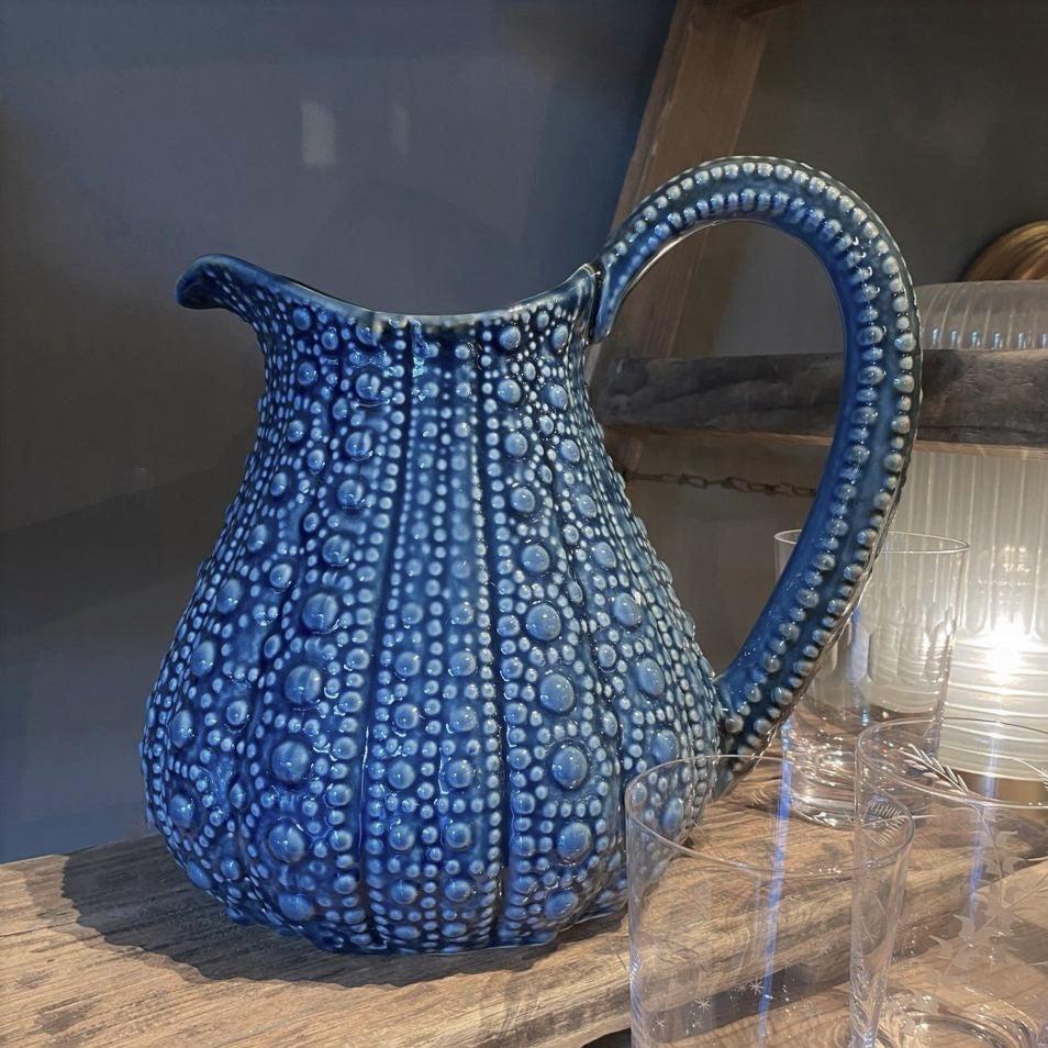 greige Ceramic Urchin Pitcher - Blue