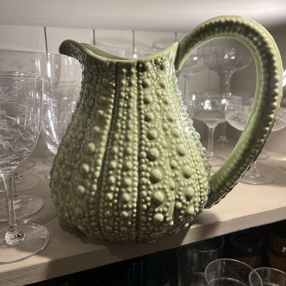 Greige Ceramic Urchin Pitcher - Green