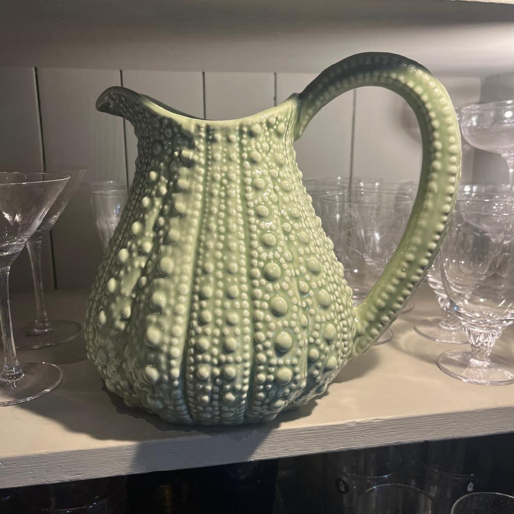 Greige Ceramic Urchin Pitcher - Green