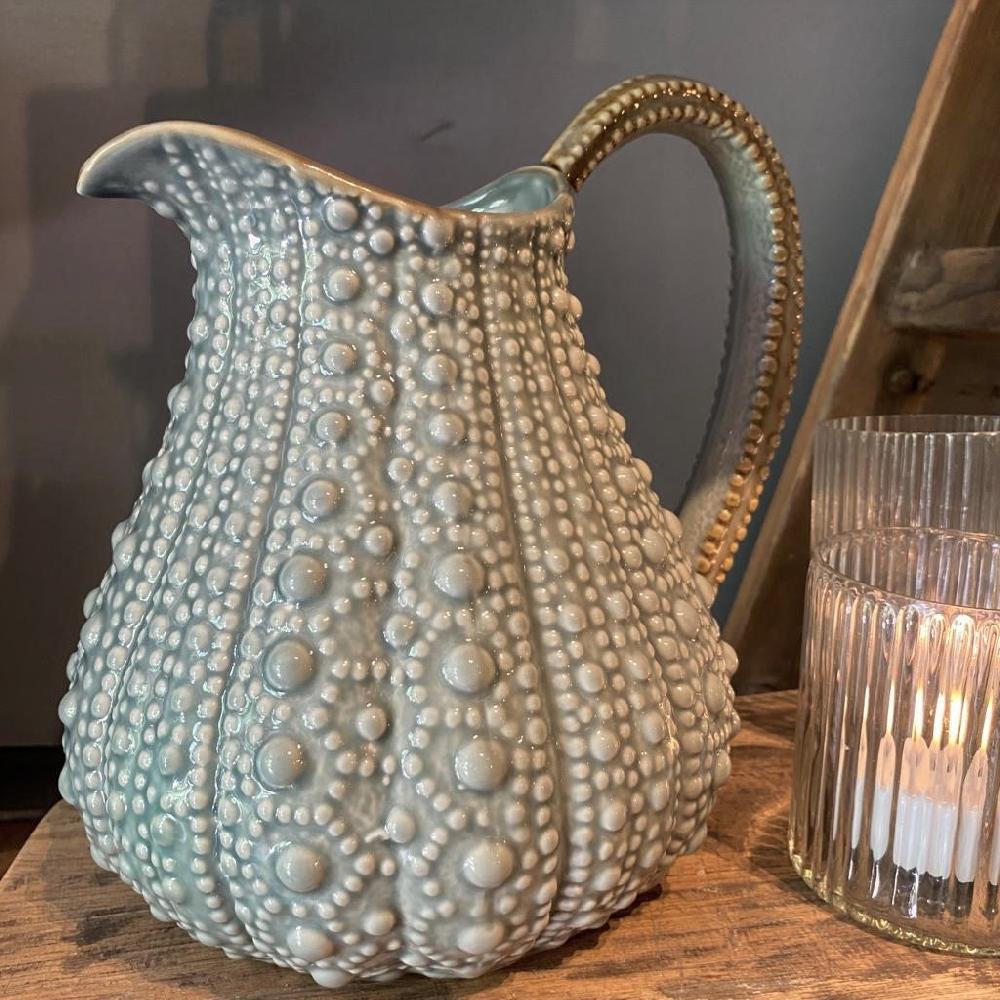 Greige Ceramic Urchin Pitcher - Pale Duck Egg