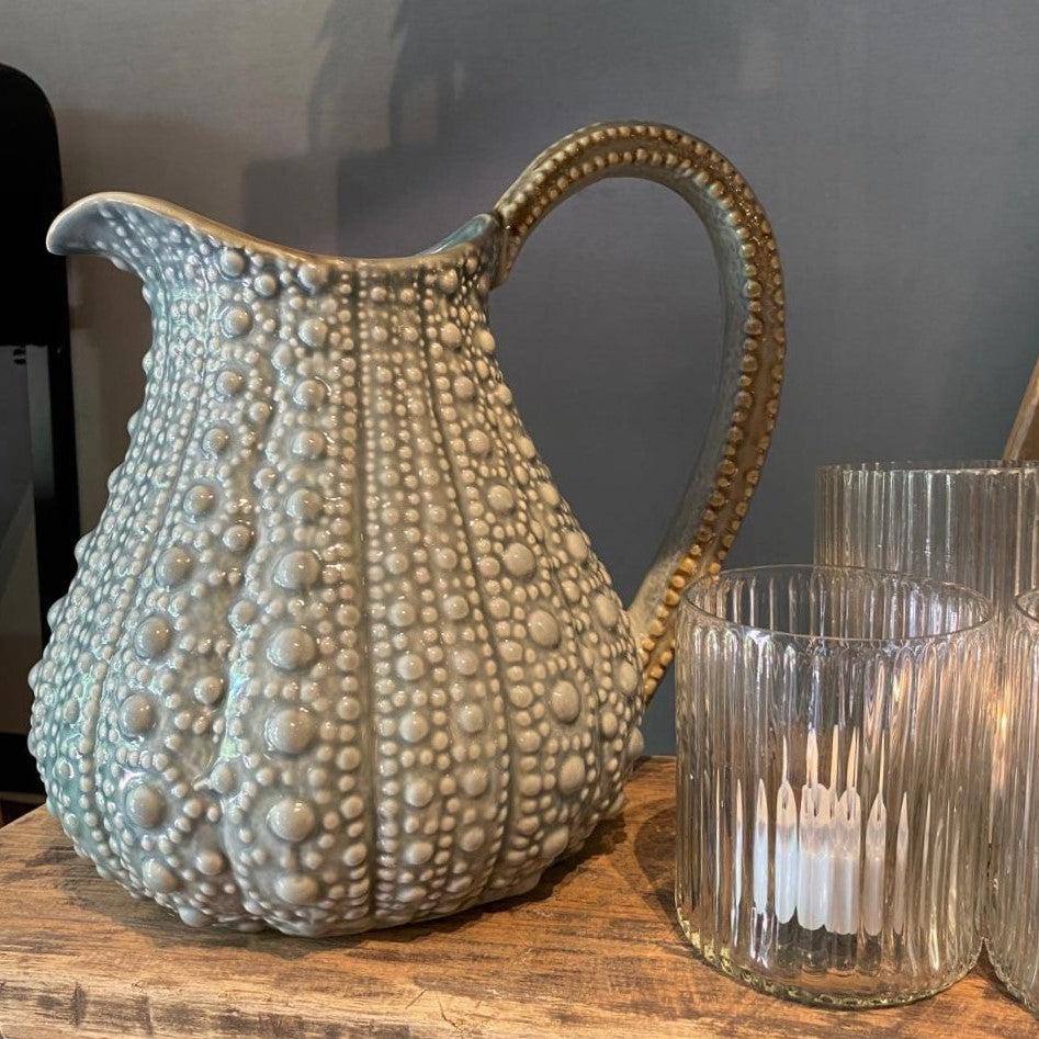 greige Ceramic Urchin Pitcher - Pale Duck Egg
