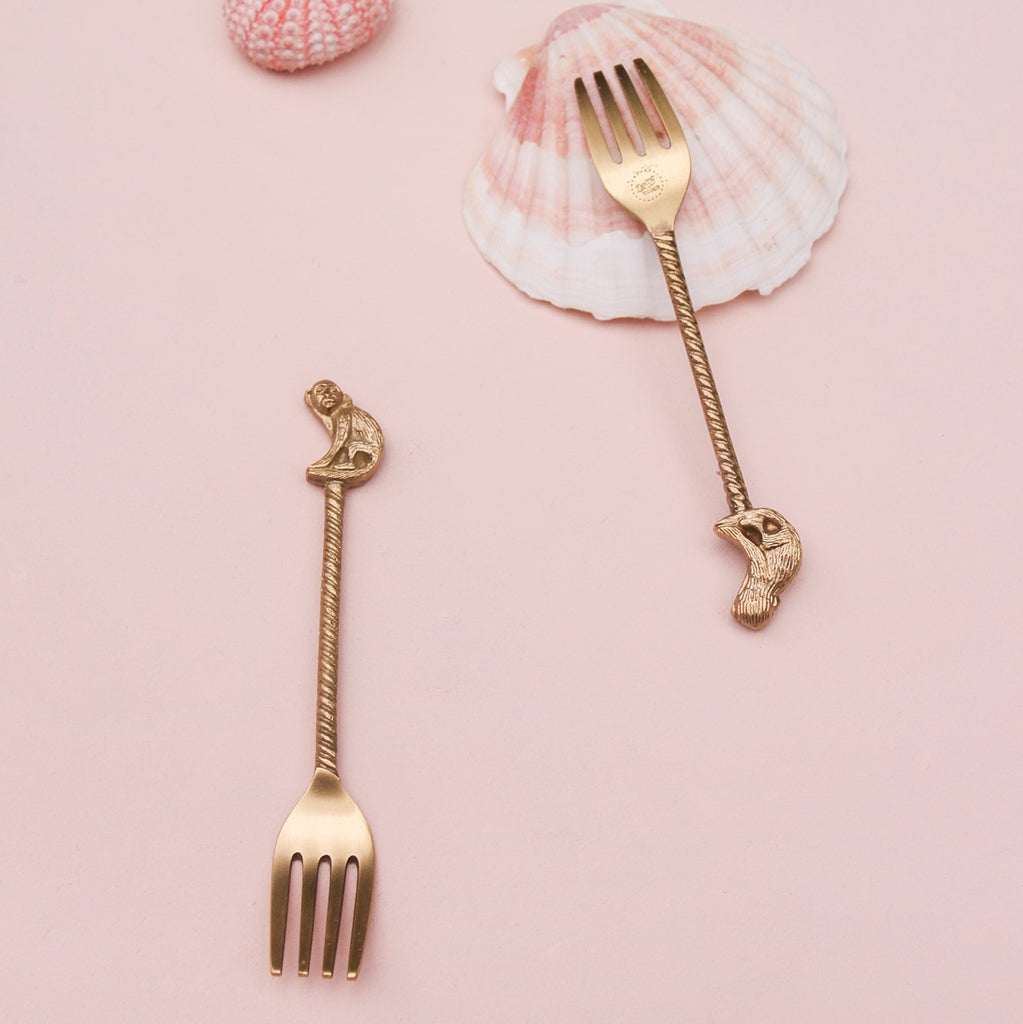 greige Cheeky Monkey Dessert Forks - Set of Two