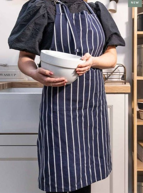 greige Classic Navy Stripe Cotton Apron