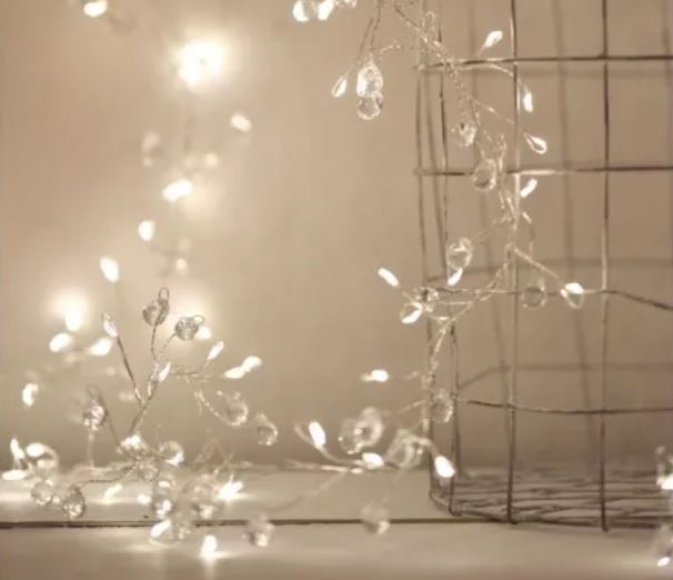 Greige Clear Crystal Light Chain - Battery Powered