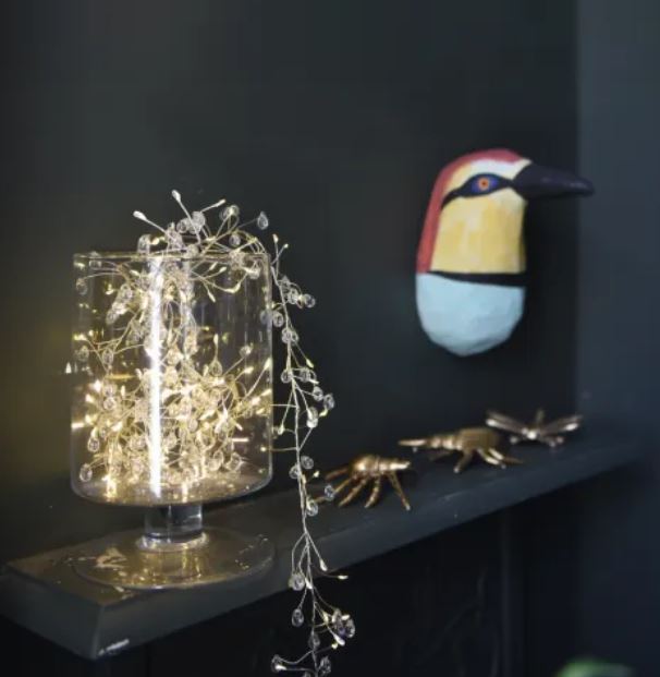 greige Clear Crystal Light Chain - Battery Powered