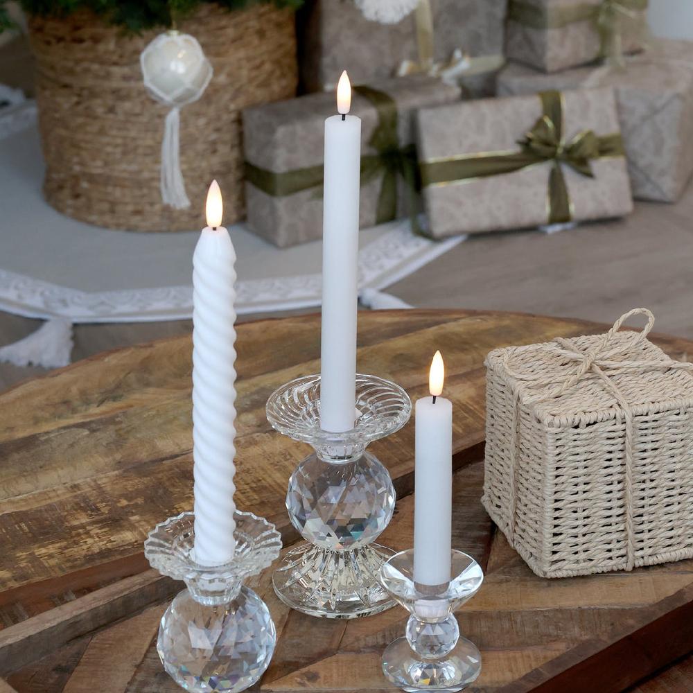 Greige Clear Cut Glass Candlestick - Height 6.5cm