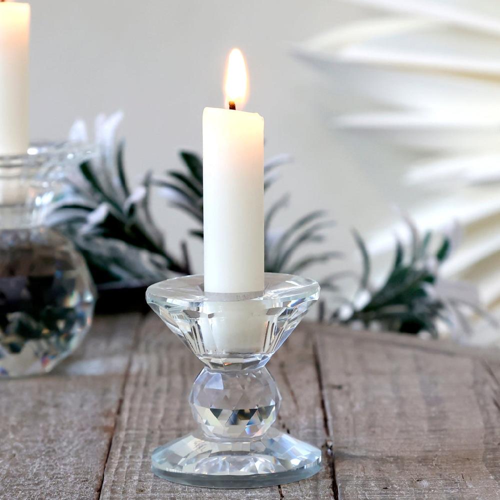 greige Clear Cut Glass Candlestick - Height 6.5cm