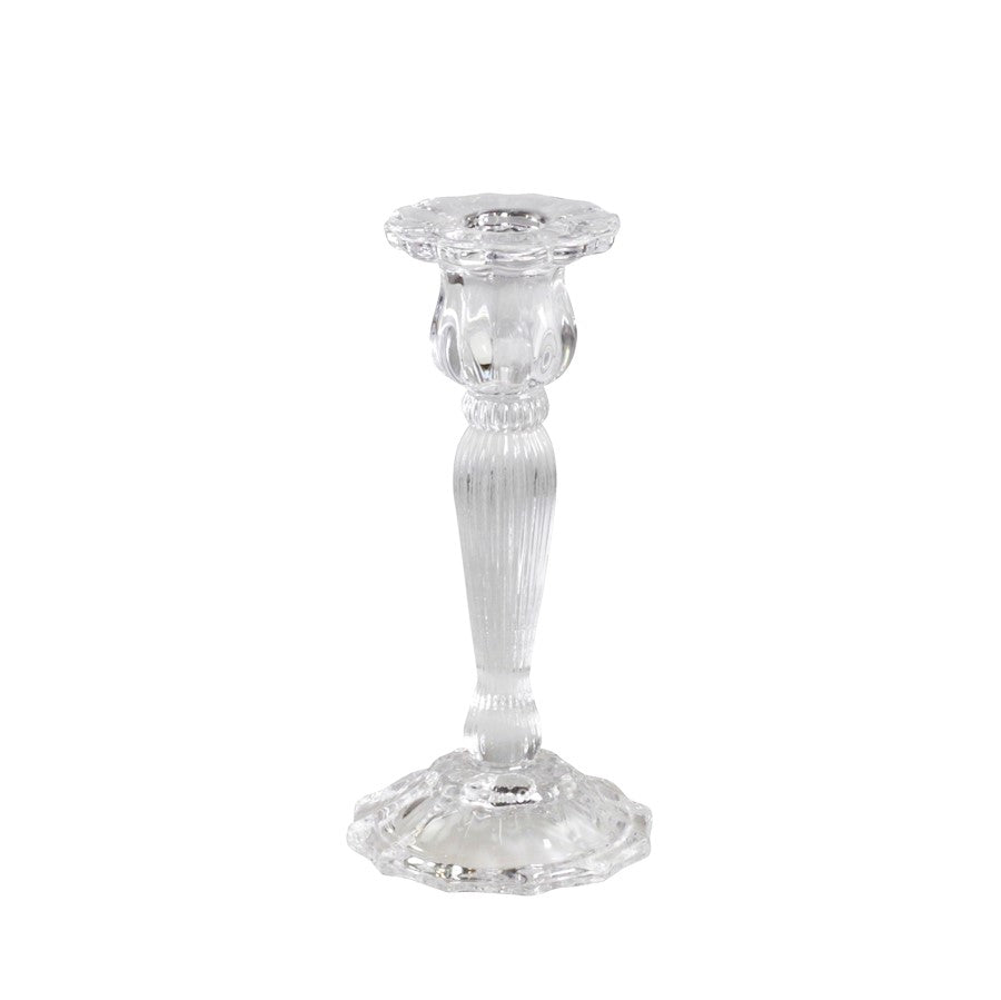 Greige Clear Glass Candlestick With Grooves