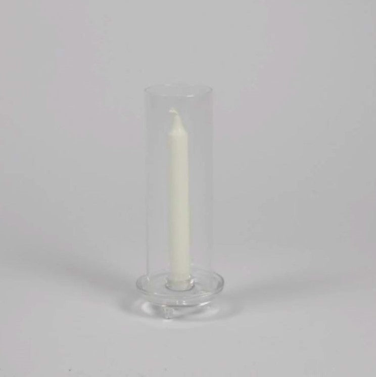 Greige Clear Glass Cylinder Candle Holder Stand