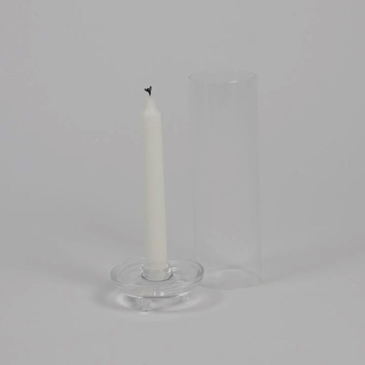 Greige Clear Glass Cylinder Candle Holder Stand