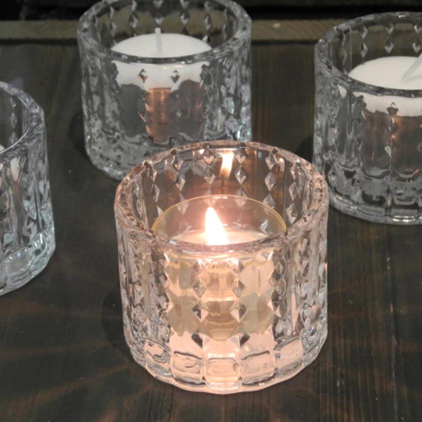 greige Clear Glass Diamond Cut Tealight Holder