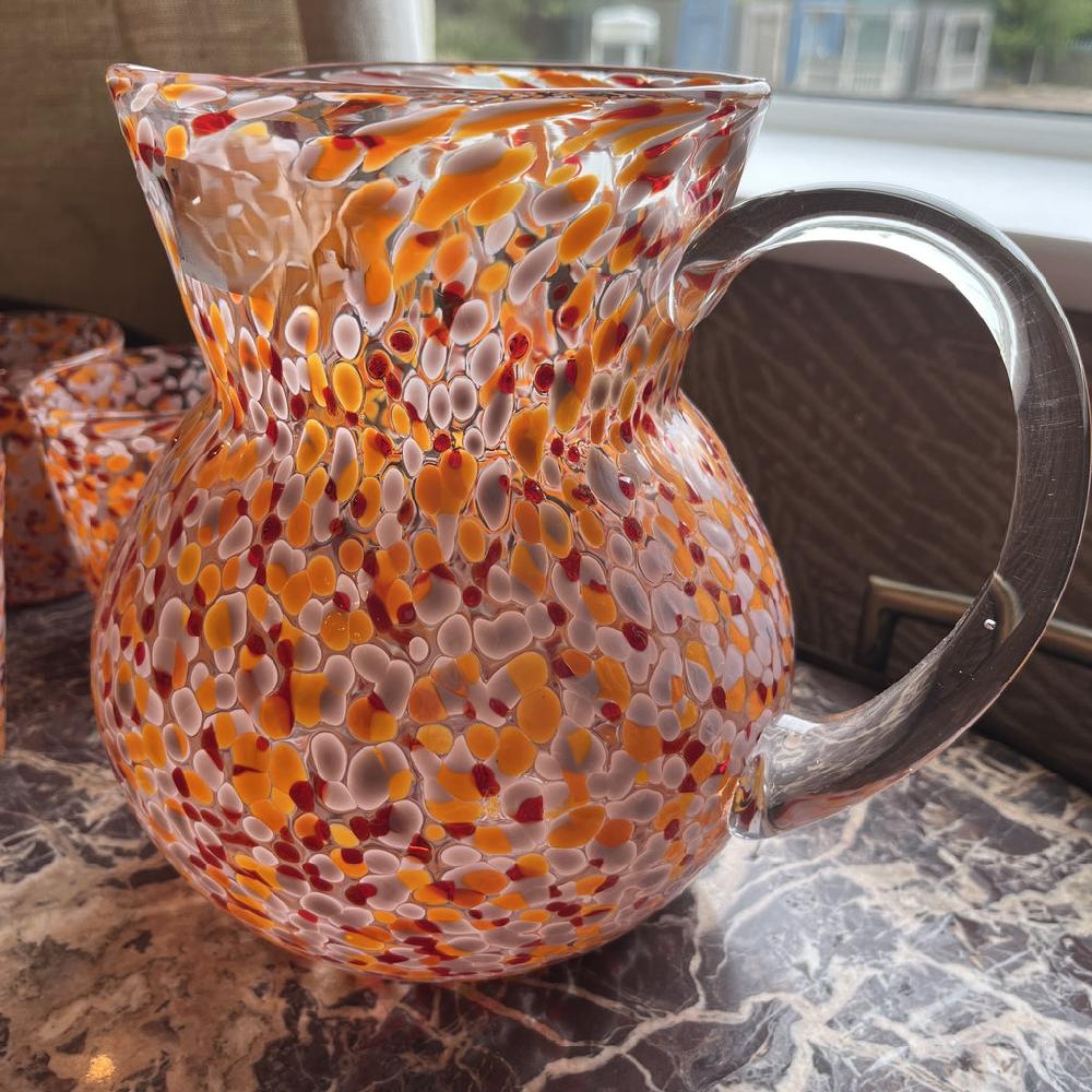 greige Confetti Glass Jug - Pink and Orange