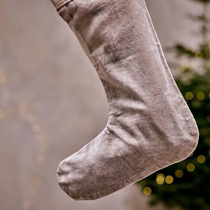Greige Cotton Velvet And Linen Christmas Stocking