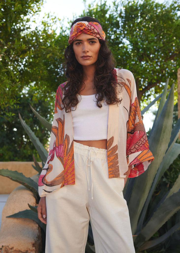 Greige Crane Ecru Kimono - One Hundred Stars