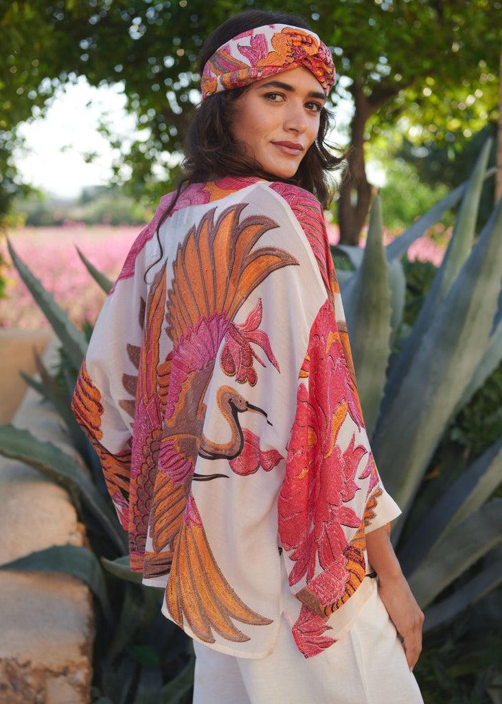 greige Crane Ecru Kimono - One Hundred Stars
