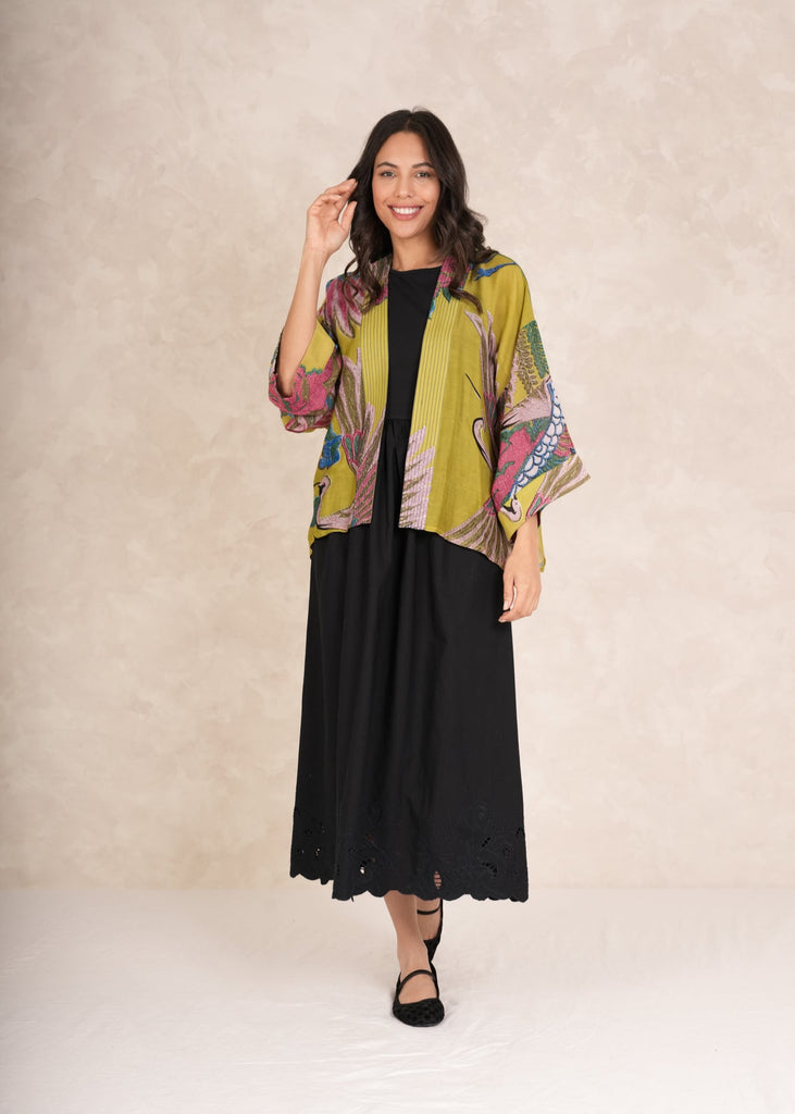 Greige Crane Olive Kimono - One Hundred Stars