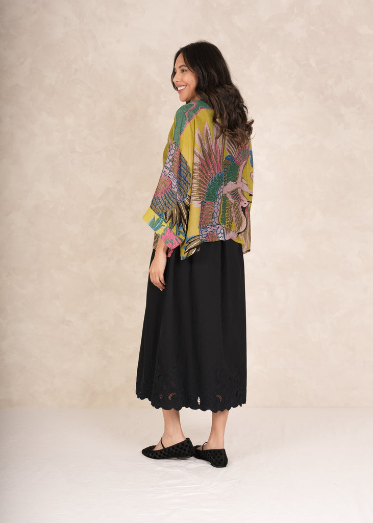 Greige Crane Olive Kimono - One Hundred Stars