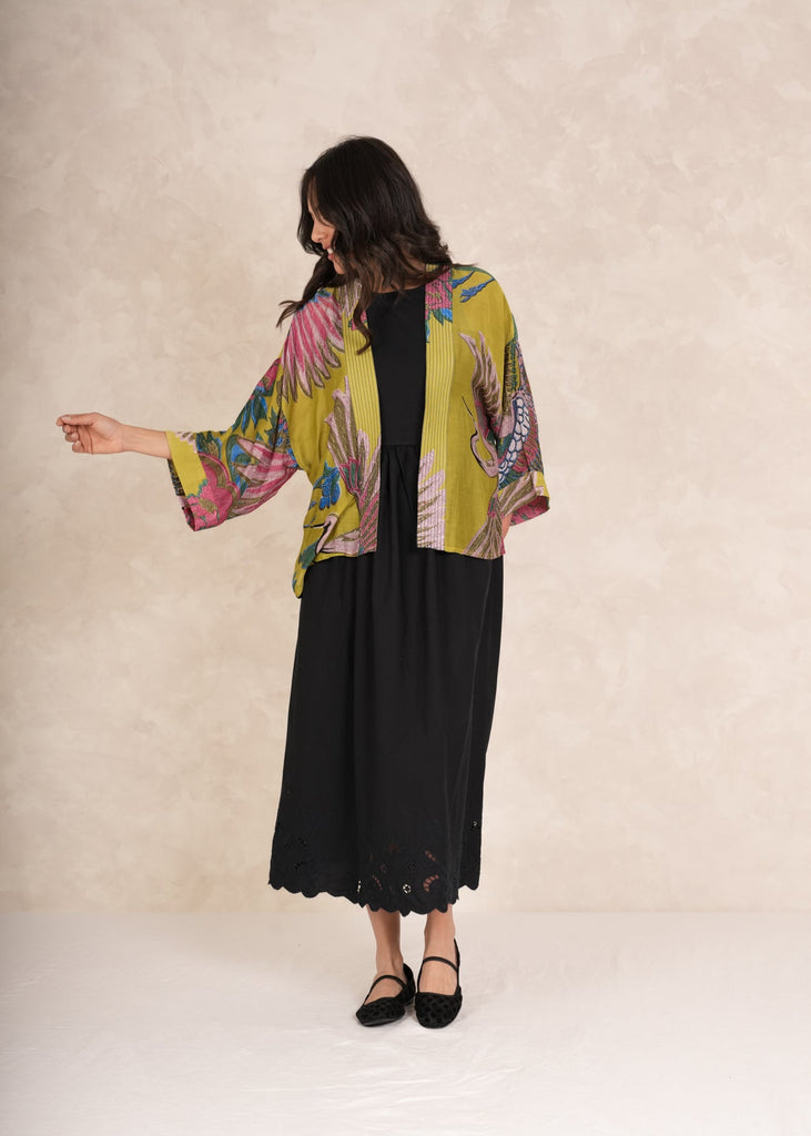 Greige Crane Olive Kimono - One Hundred Stars