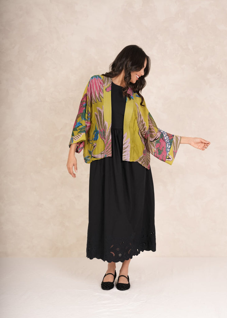 greige Crane Olive Kimono - One Hundred Stars