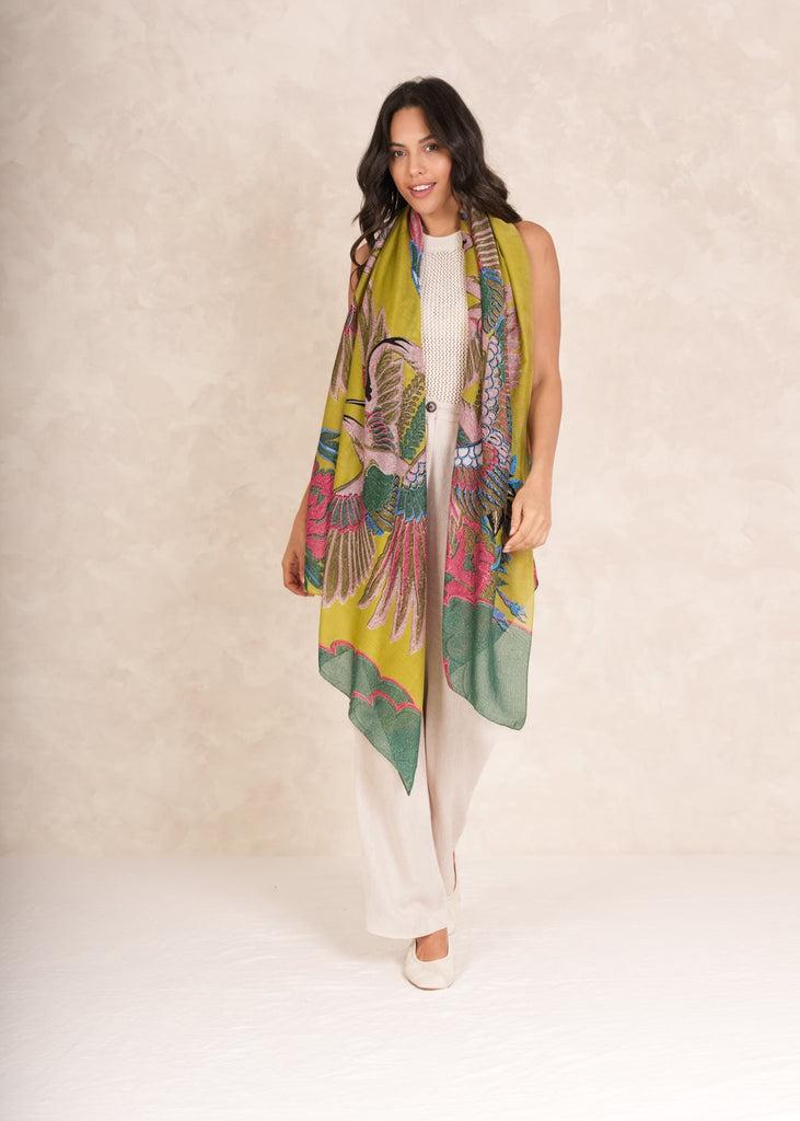 Greige Crane Olive Scarf - One Hundred Stars