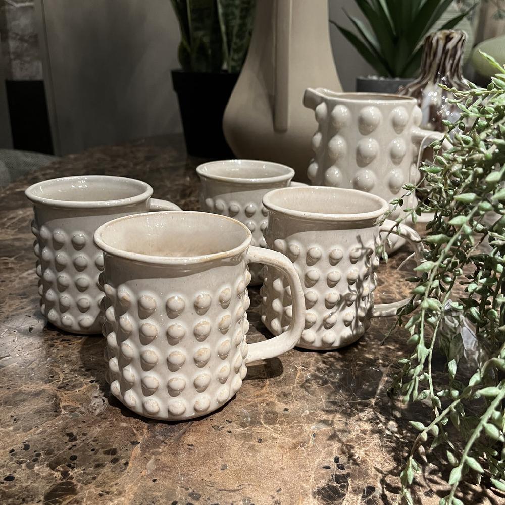 Greige Cream Bobble Stoneware Jug