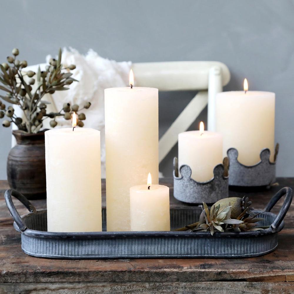 Greige Cream Rustic Pillar Candles