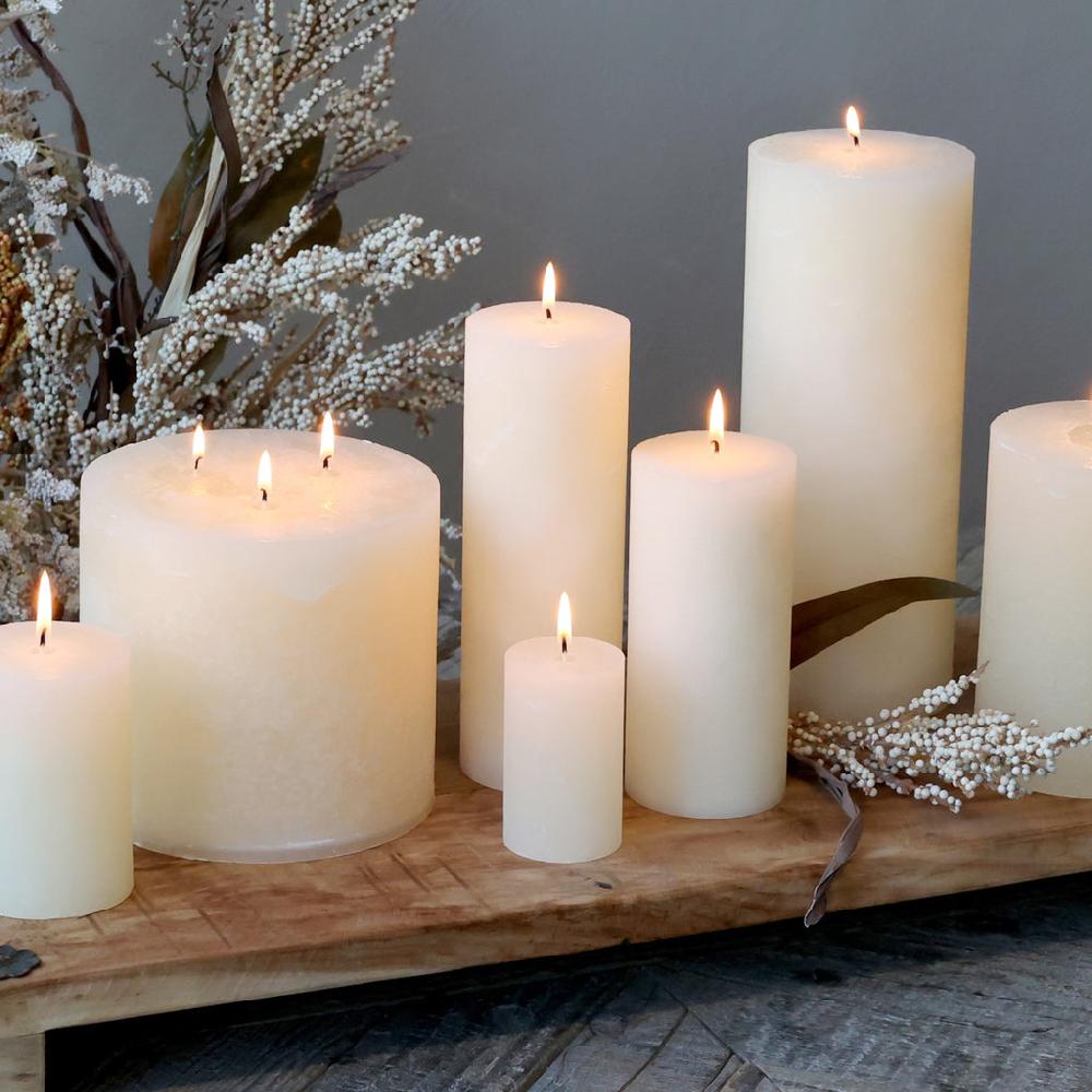 greige Cream Rustic Pillar Candles