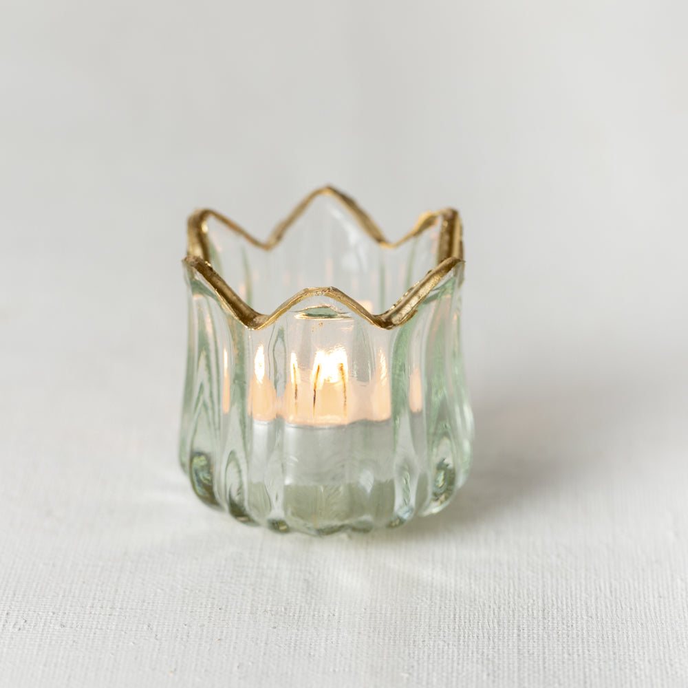 Greige Crown Shape Tealight Holder With Gold Rim