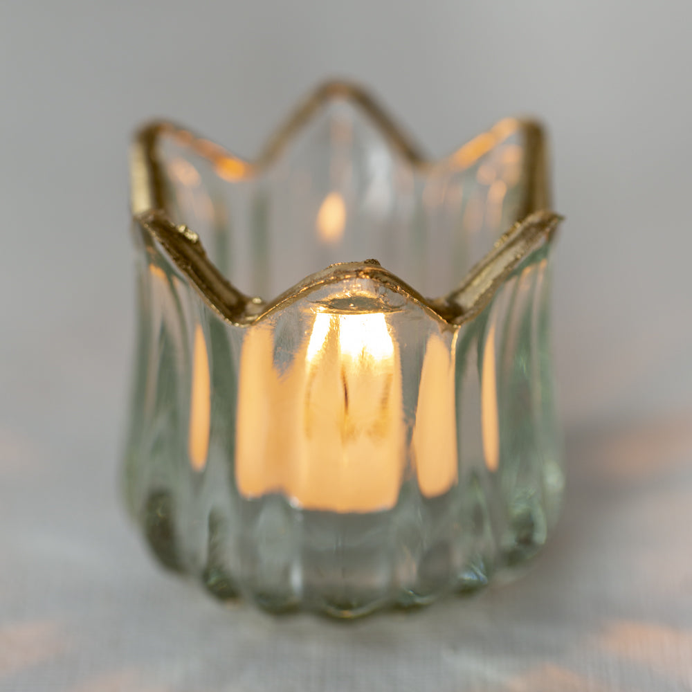 Greige Crown Shape Tealight Holder With Gold Rim