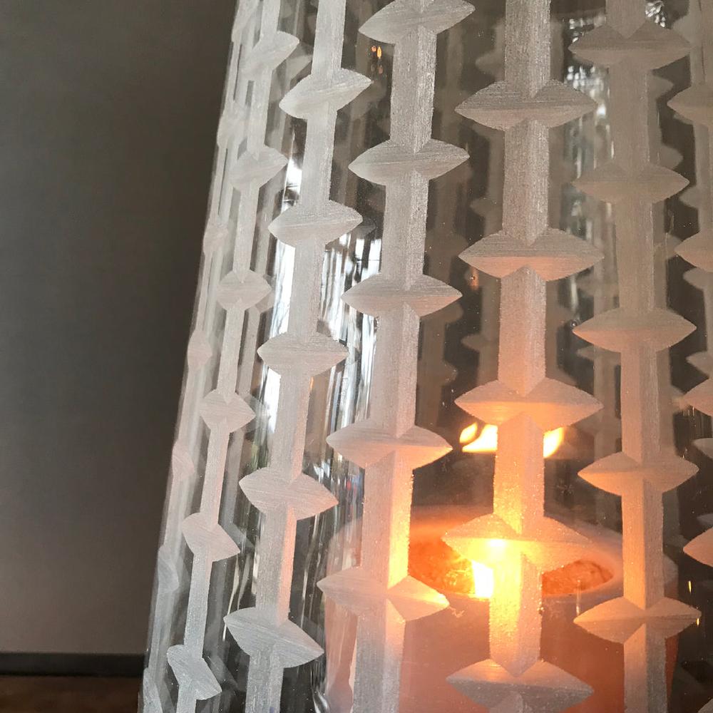 Greige Cut Glass Hurricane Or Vase