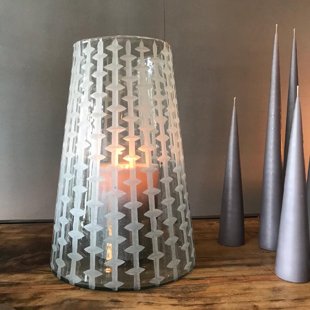 greige Cut Glass Hurricane or Vase