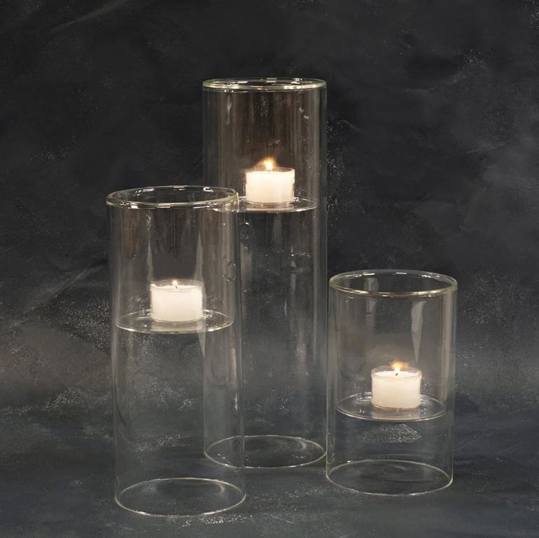 greige Cylindrical Glass Candle or Tealight Holder