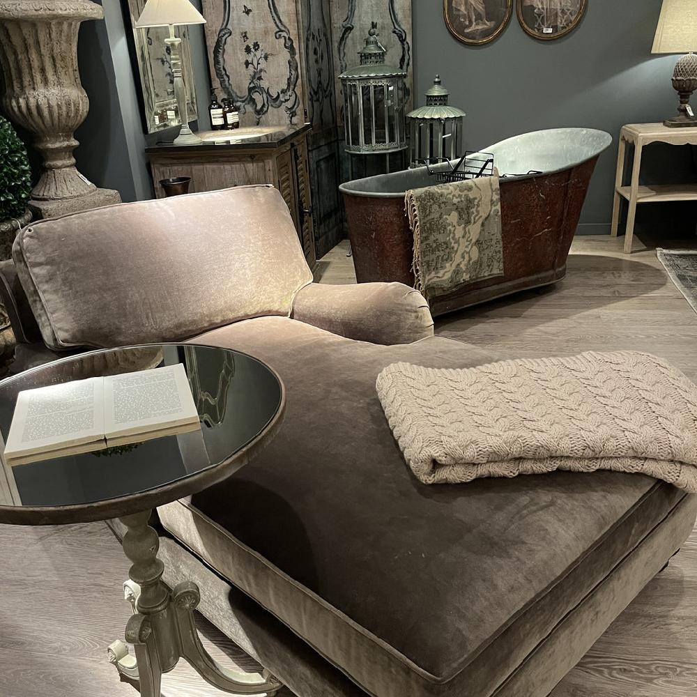 Greige Dark Mink Velvet Chaise Longue