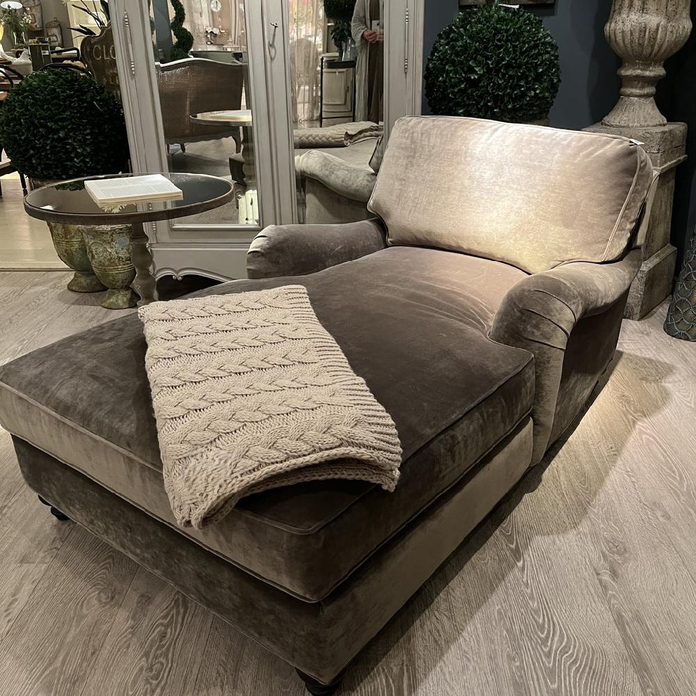 greige Dark Mink Velvet Chaise Longue