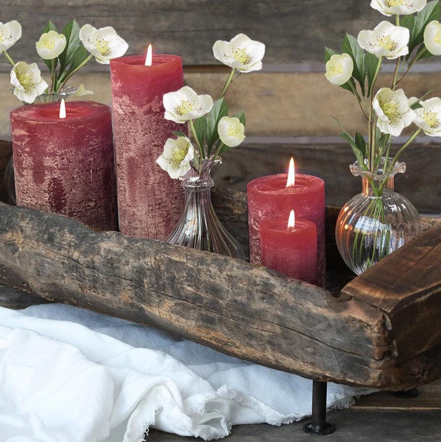 greige Dark Red Rustic Pillar Candles