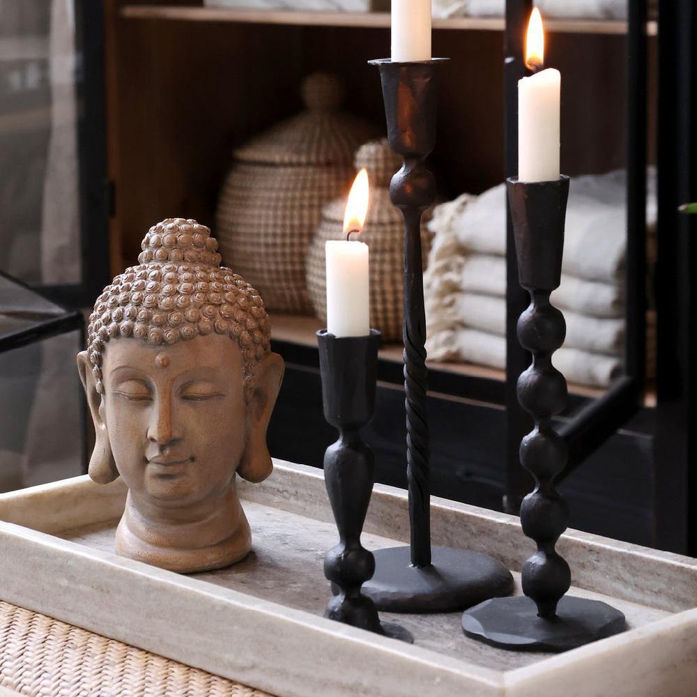 Greige Decorative Black Iron Candlestick - 16cm