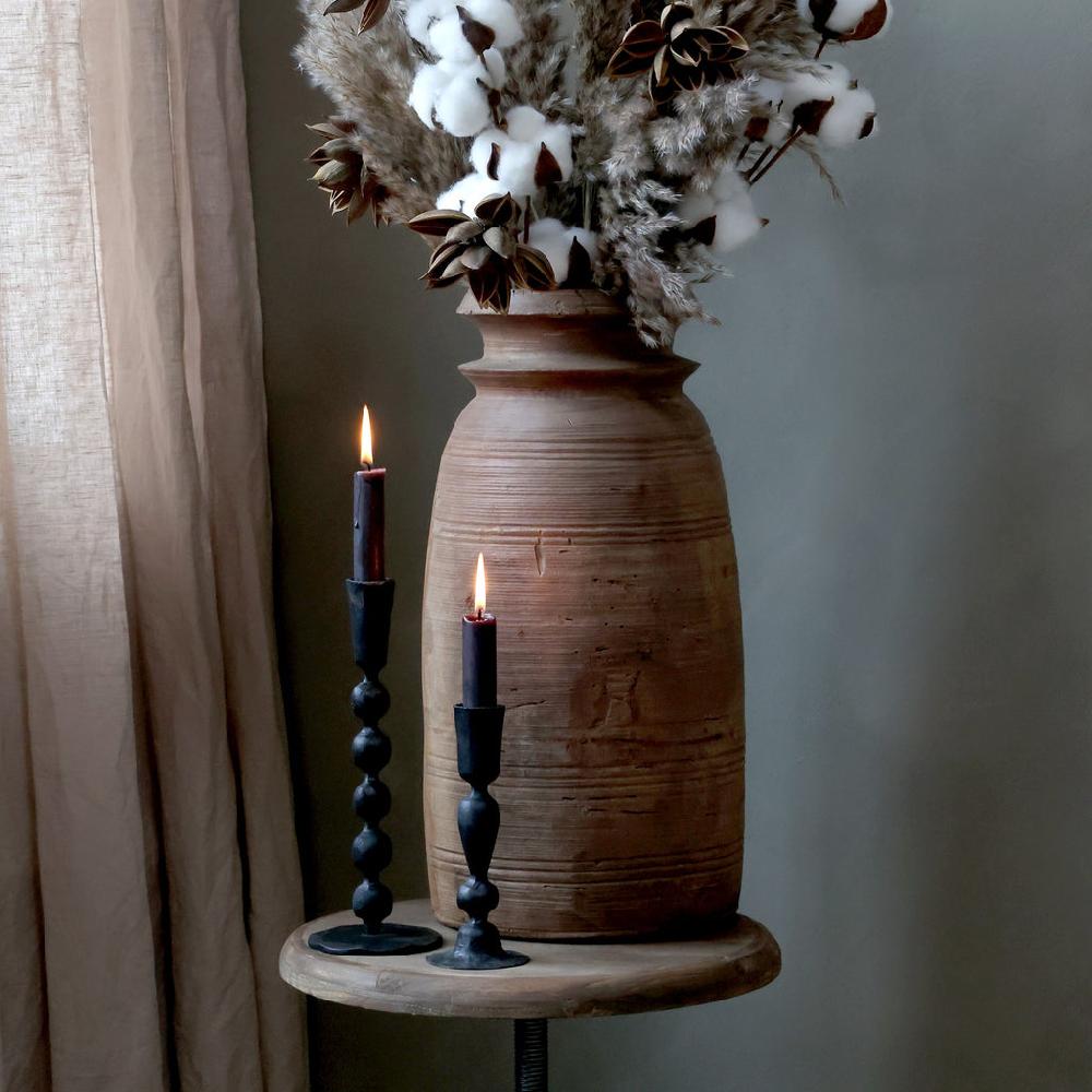 Greige Decorative Black Iron Candlestick - 16cm