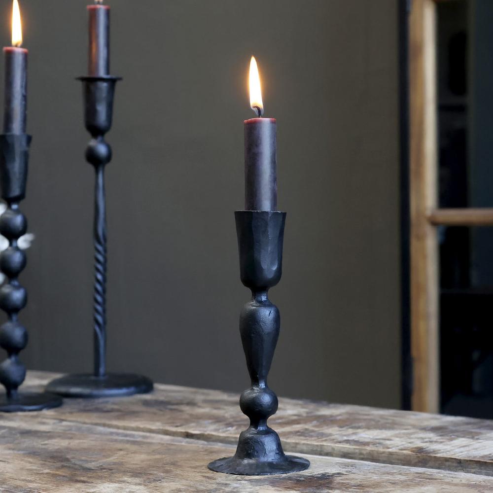 greige Decorative Black Iron Candlestick - 16cm