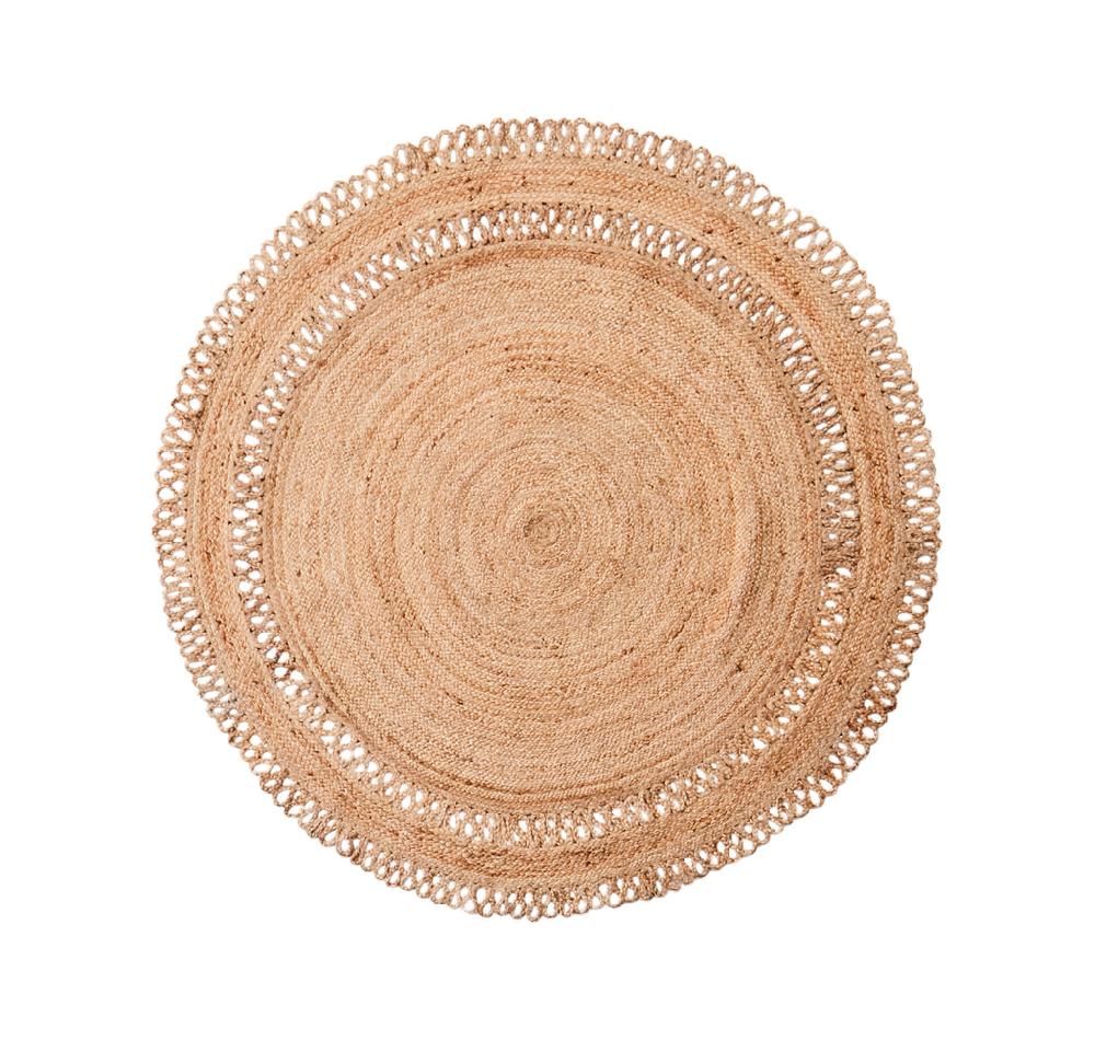 greige Decorative Round Jute Rug - 180cm Diameter