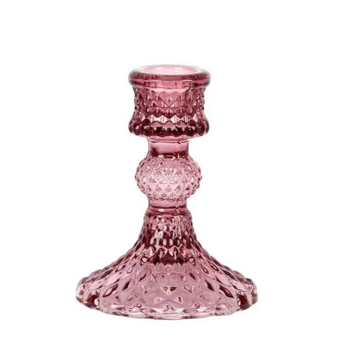 Greige Diamond Pressed Glass Candlestick - Amethyst