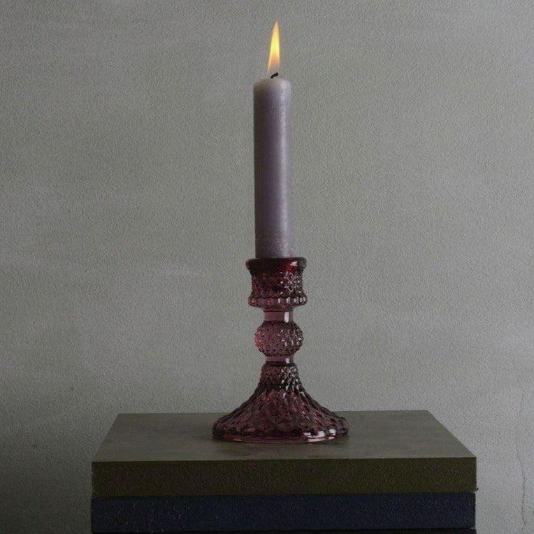 greige Diamond Pressed Glass Candlestick - Amethyst