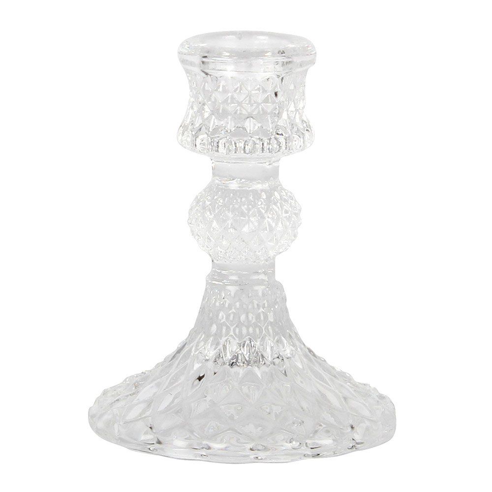 Greige Diamond Pressed Glass Candlestick - Clear