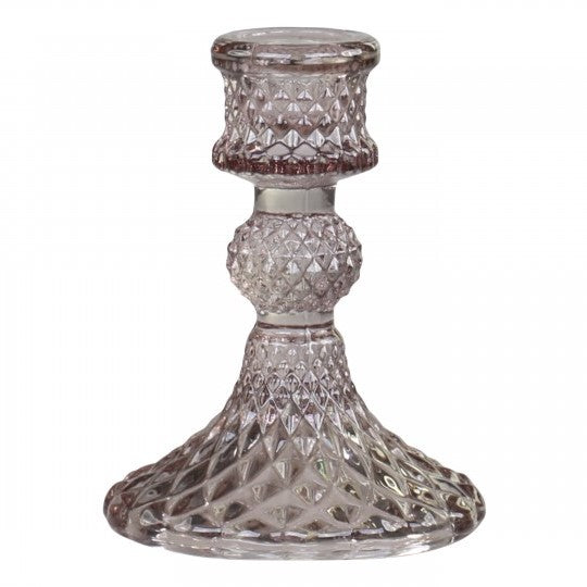 Greige Diamond Pressed Glass Candlestick - Taupe